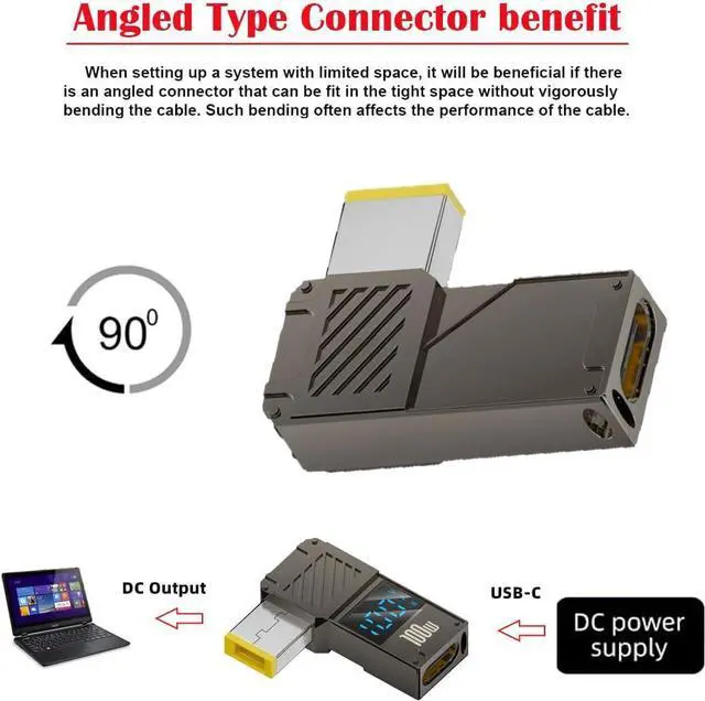 Alt view image 2 of 7 - CY Adapter Type-C USB-C Input to Rectangular Jack Smart LED Display 100W Output Power 20V 5A PD Charge 65W Adapter for Thinkpad X1 Legion Y7000P Laptop