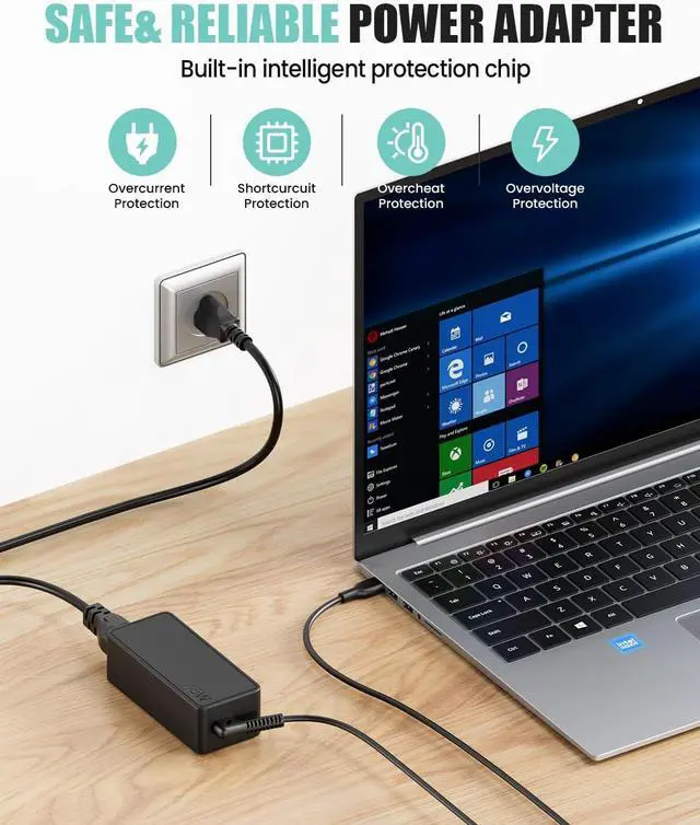 Alt view image 6 of 7 - 45W Laptop Charger for HP Chromebook, ASUS, Acer, Lenovo, Samsung, Dell, Power Adapter for Chromebook X360 Spectre X360 Elite X2, Replacement AC Adapter