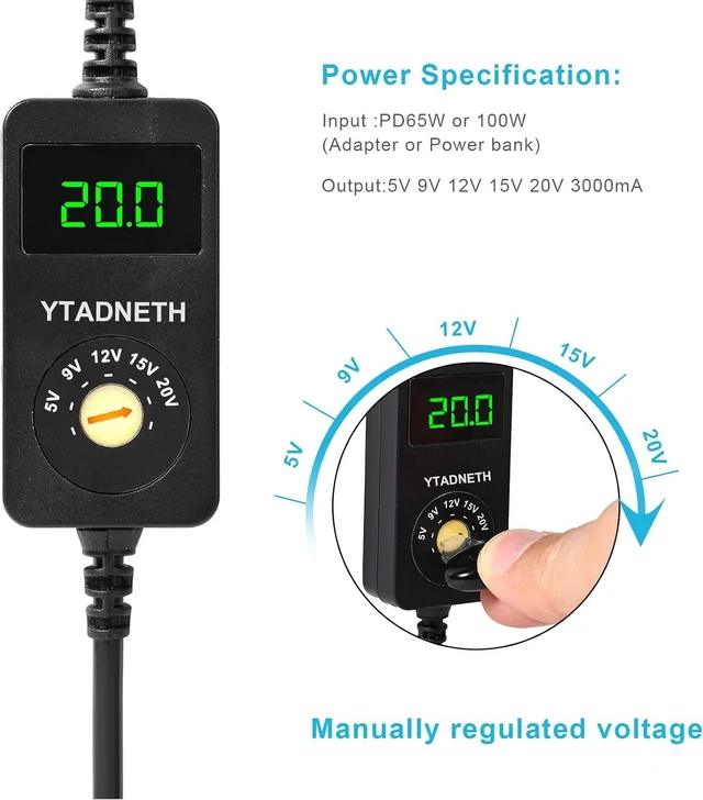 Alt view image 3 of 7 - YTANDNETH Universal USB C to DC Adapter, Barrel PD Trigger Cable, USB-C to DC 5V 9V 12V 15V 20V Adapter Cable with LED Display, for Netbook, Tablets, Led Light, Lamps, Routers