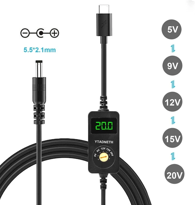 Alt view image 4 of 7 - YTANDNETH Universal USB C to DC Adapter, Barrel PD Trigger Cable, USB-C to DC 5V 9V 12V 15V 20V Adapter Cable with LED Display, for Netbook, Tablets, Led Light, Lamps, Routers