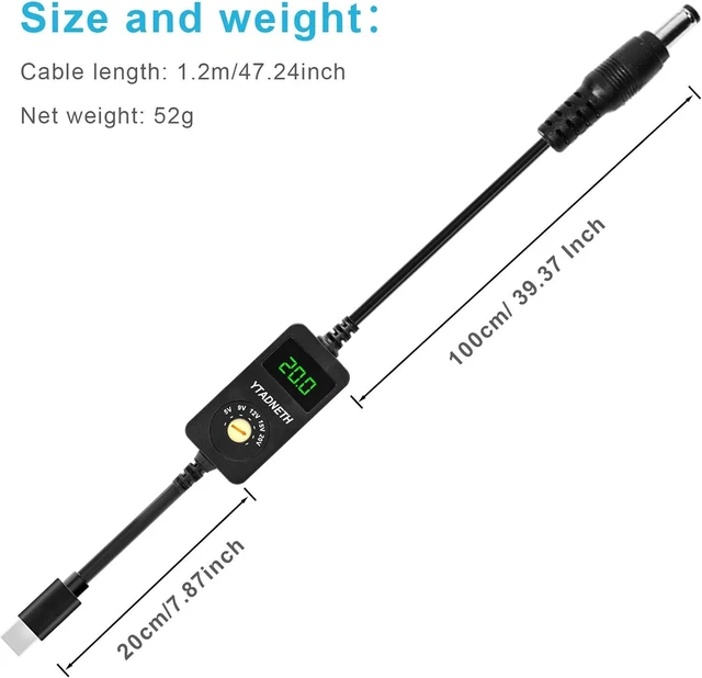 Alt view image 5 of 7 - YTANDNETH Universal USB C to DC Adapter, Barrel PD Trigger Cable, USB-C to DC 5V 9V 12V 15V 20V Adapter Cable with LED Display, for Netbook, Tablets, Led Light, Lamps, Routers