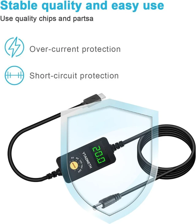 Alt view image 7 of 7 - YTANDNETH Universal USB C to DC Adapter, Barrel PD Trigger Cable, USB-C to DC 5V 9V 12V 15V 20V Adapter Cable with LED Display, for Netbook, Tablets, Led Light, Lamps, Routers