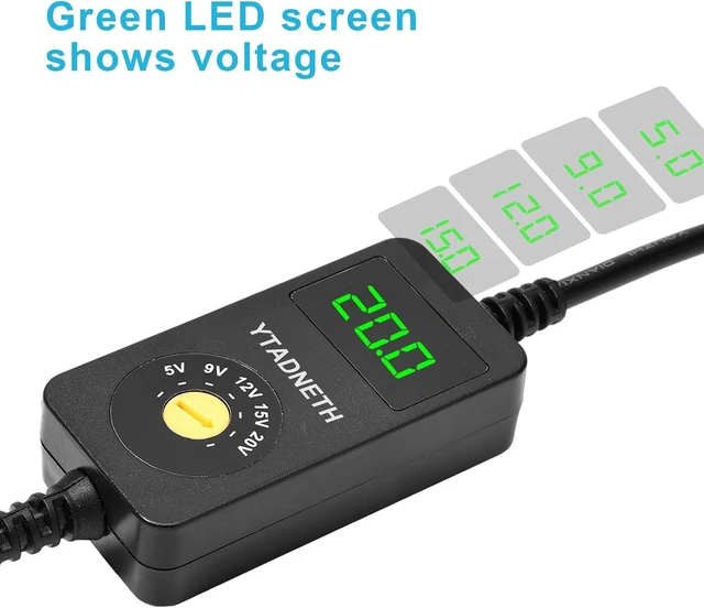 Alt view image 6 of 7 - YTANDNETH Universal USB C to DC Adapter, Barrel PD Trigger Cable, USB-C to DC 5V 9V 12V 15V 20V Adapter Cable with LED Display, for Netbook, Tablets, Led Light, Lamps, Routers