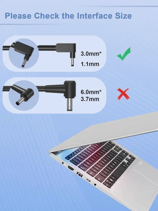Alt view image 2 of 7 - 65W 45W Charger Compatible with Acer Aspire 3 5 1 R15 R14 V13 Vero/Go 15 14 Swift 1 3 5 Switch 3 5 7 11 12 Spin 5 3 1 Chromebook CB3 CB5 C720 TravelMate P4 P2 P6 B3 X3 Extensa 15 Laptop