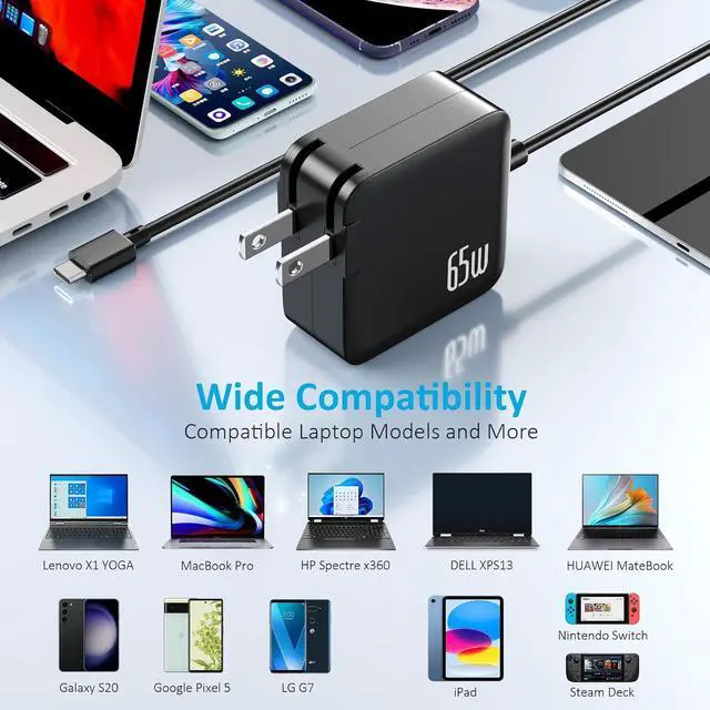 Alt view image 3 of 7 - 65W 45W USB C Laptop Charger for Asus Chromebook ZenBook Transformer ExpertBook C302 C403 C423 C433T C434 C436 C523N C101P C202X C204E CX1 CM3 UX370 UX325 UX425 UX435 B9440 Laptop Power Supply