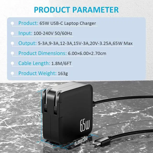 Alt view image 7 of 7 - 65W 45W USB C Laptop Charger for Asus Chromebook ZenBook Transformer ExpertBook C302 C403 C423 C433T C434 C436 C523N C101P C202X C204E CX1 CM3 UX370 UX325 UX425 UX435 B9440 Laptop Power Supply