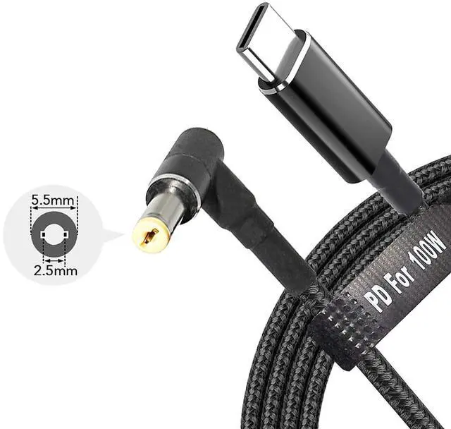 Alt view image 6 of 6 - USB C to 5.5mm Laptop Charging Adapter Cable Male Type to 90 Degree DC 5.5 x 2.5mm 100W 6.5FT Braided Converter Cord for PD Power Charger Battery Pack Toshiba Asus K55A K55N K501UX K53E G360 G450 G455