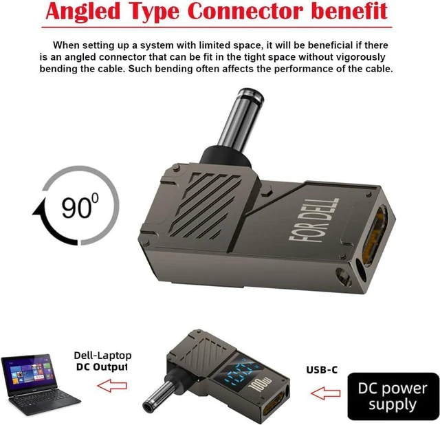 Alt view image 2 of 7 - CY Type-C USB-C Adapter Input to 4.5 x 3.0mm DC Jack Smart LED Display 100W Output Power 20V 5A PD Charging 65W Adapter Compatible with DELLLaptop