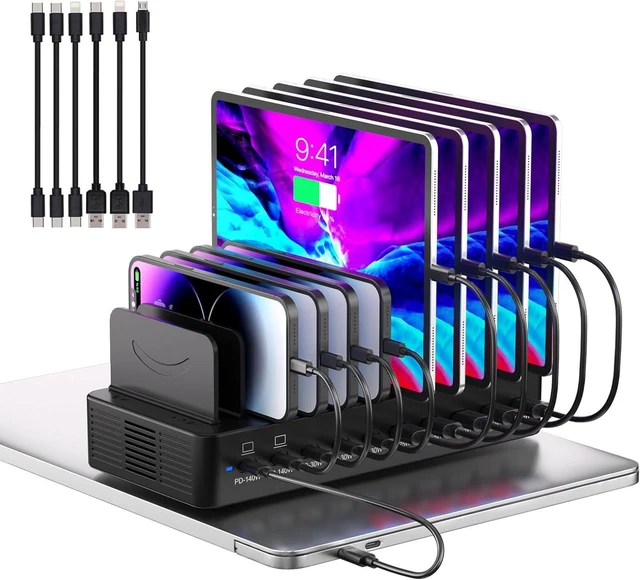 Main image of 495W Charging Station for Multiple Devices, 10-Port USB C Fast Charger Station, Dual 140W PD3.1 PPS Charging Dock with Adjustable Dividers & 6 Cables - for Laptop MacBook, iPhone, iPad