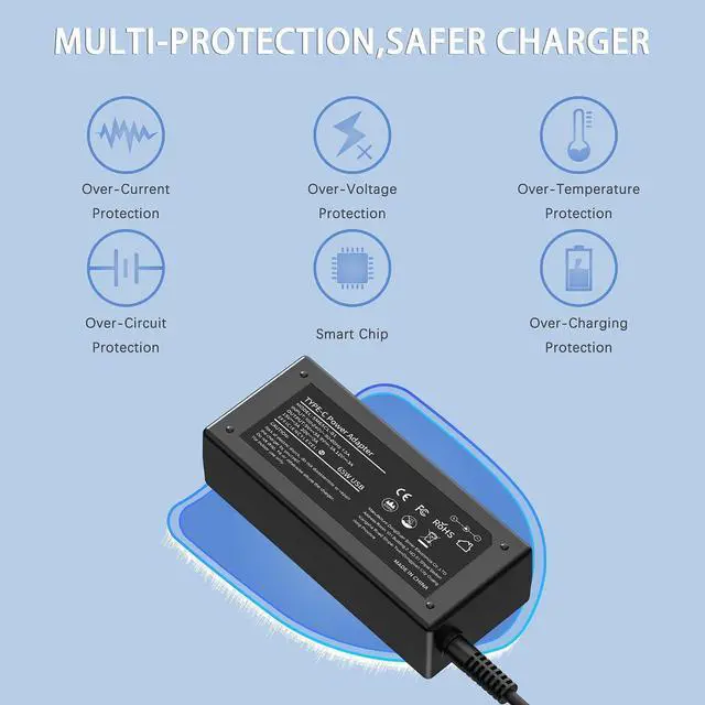 Alt view image 4 of 7 - 65W Universal USB-C Laptop Charger, Compatible with Lenovo Dell HP chromebook Samsung Asus Acer Google Type C Power Cord