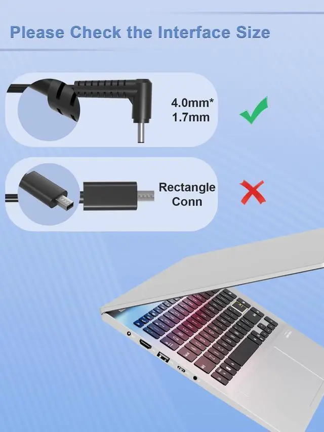 Alt view image 2 of 7 - 65W Charger Compatible with Lenovo V15 V14 V145 V340 N22 IdeaPad Slim 1 3 5 S310 S340 330 320 S540 S130 S145 520 530 120S 130 310 100 110 Flex 3 4 5 6 14 15 Yoga 720 710 Laptop