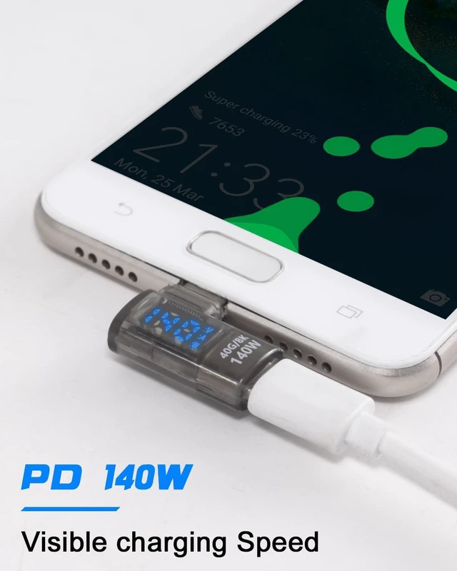 Alt view image 3 of 6 - Poyiccot LED Display USB C Right Angle Adapter, 2Pack USB C 90 Degree Adapter 40Gbps 140W 8K@60Hz, Current Voltage Display Tester Type C Extender Compatible for Thunderbolt 4/3, MacBook, Laptop