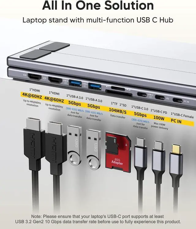 Alt view image 2 of 7 - Mukiya USB C Docking Station Dual Monitor, 9 in 1 Laptop Stand with 2 HDMI