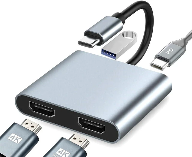 Main image of USB C to Dual HDMI Adapter, 4K@60Hz Type-C to HDMI Splitter for Dual Monitors Extend Display USB3.0 PD100W Suitable for MacBook Air/Pro, Dell, HP, Lenovo, Chromebook, Surface USB Type C Laptops