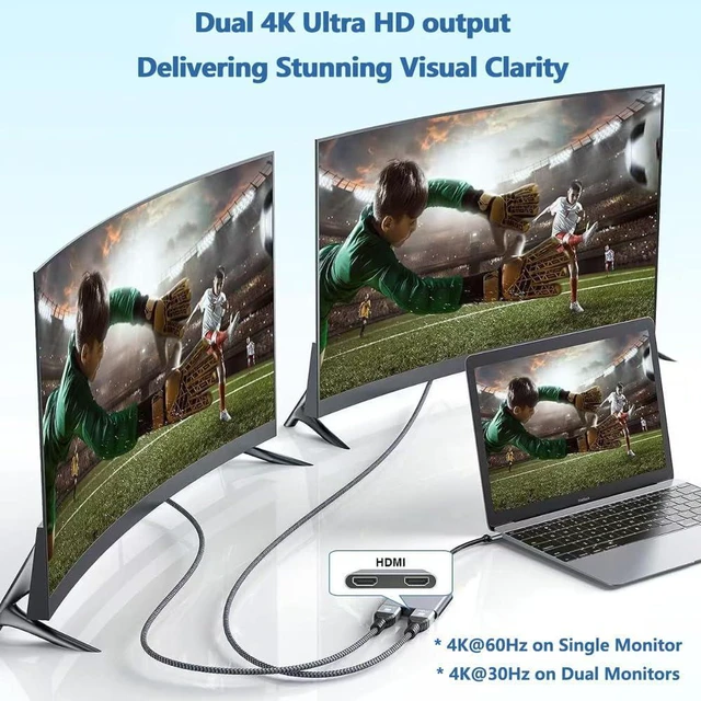Alt view image 7 of 7 - USB C to Dual HDMI Adapter, 4K@60Hz Type-C to HDMI Splitter for Dual Monitors Extend Display USB3.0 PD100W Suitable for MacBook Air/Pro, Dell, HP, Lenovo, Chromebook, Surface USB Type C Laptops