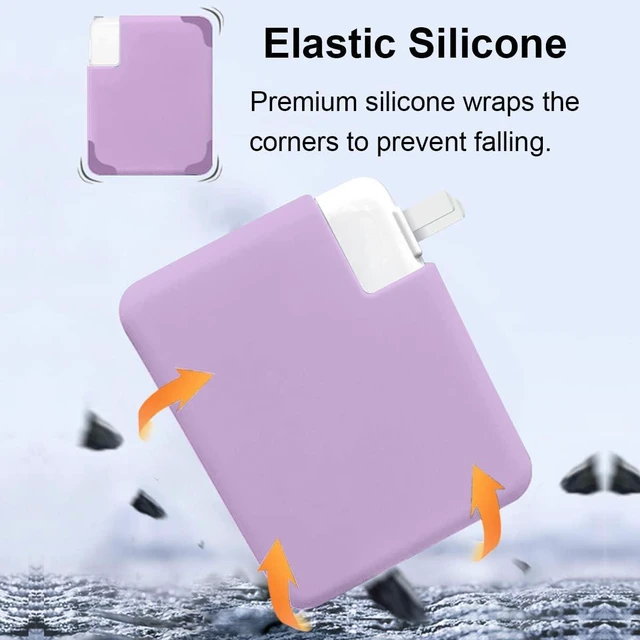 Alt view image 4 of 7 - Ultra-Thin Soft Silicone 70W Power Adapter Sleeve Protective Case for MacBook Air 13 13.6 15 inch M5 M4 M3 M2 2022-2026 Pro 14 M5 with 11/12/16-core CPU (70W) Charger Cover Case, Pink Purple