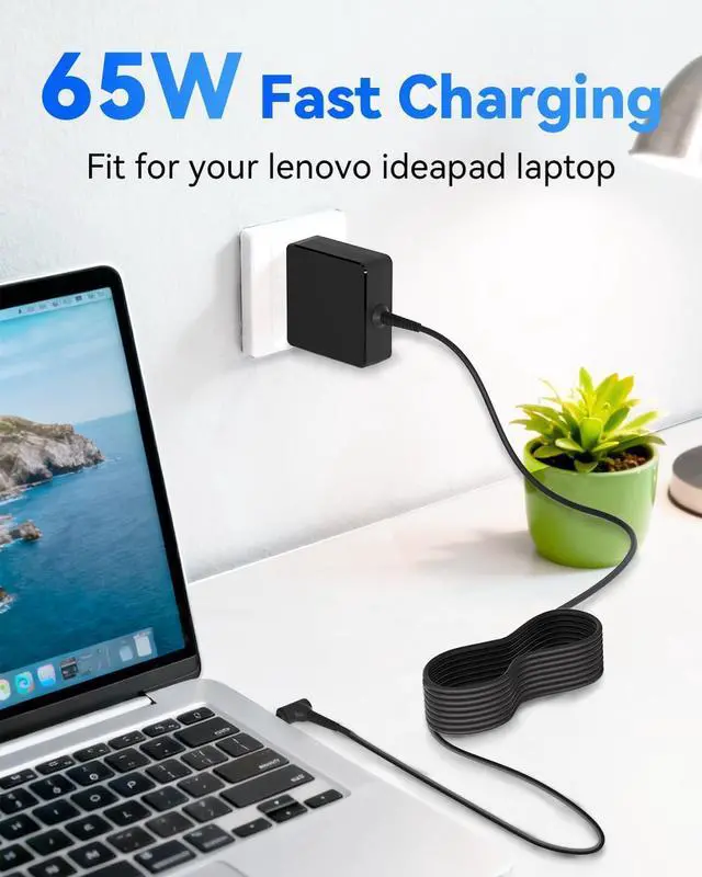Alt view image 5 of 7 - 65W Round Tip Charger for Lenovo Ideapad Laptop Charger