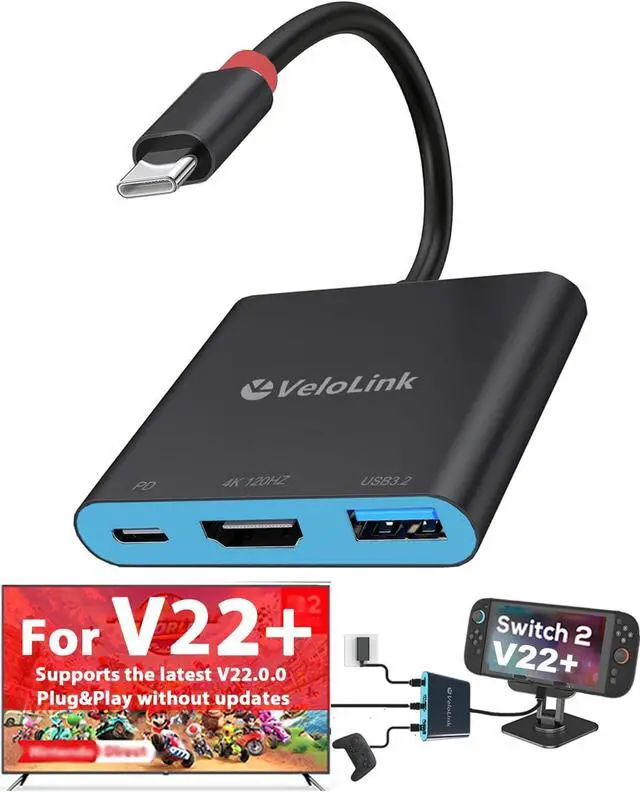 Main image of Switch 2 Dock HDMI2.1 Upgraded V22 for Nintendo Switch 2 Compatible with the Latest firmware V22+/Plug&Play/Usbc to HDMI Adapter 4k120Hz for Laptop/MacBook (Black Plug & Play)