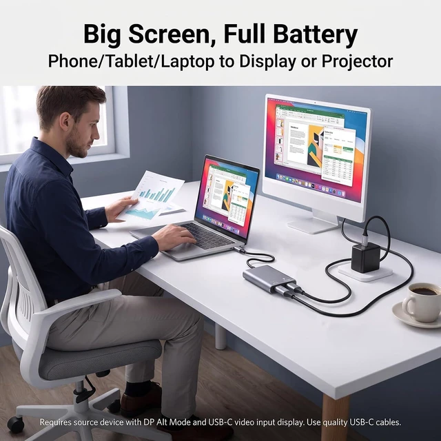 Alt view image 6 of 7 - USB-C to AR Glasses Charging Adapter, 8K@60Hz Charge and Play Adapter with 100W PD Fast Charging, Compatible with Steam Deck, ROG Ally, XREAL, Rokid, Switch, iPhone 17/16/15, Samsung DeX