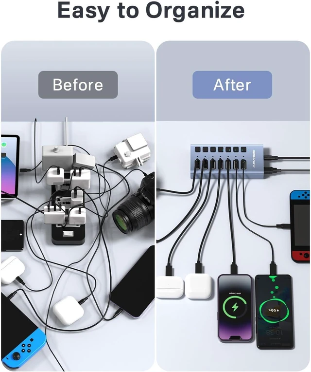 Alt view image 6 of 7 - ACASIS Powered 7 Ports USB 3.2 Hub, 10Gbps Data Transfer, 24W Adapter