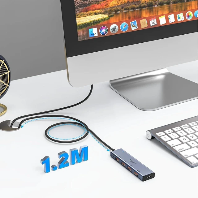 Alt view image 4 of 7 - USB Hub 3.2, TSUPY USB Splitter 10Gbps 4 USB 3.2 Ports with 4ft Extension Cable,Ultra-Slim Aluminium USB 3.2 Gen 2 HUB Fast Data Transfer USB Port Extender for MacBook,Chromebook,Mobile HDD,Laptops