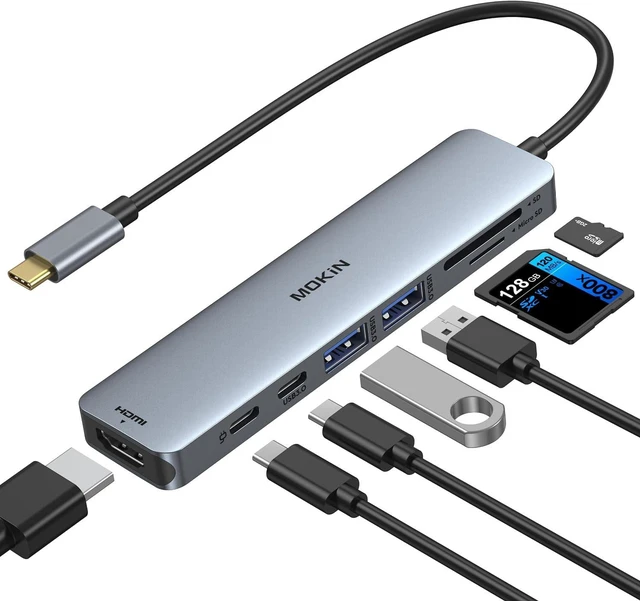 Main image of USB C Hub HDMI Adapter 7 in 1 Dongle with SD/TF Card Reader USB C Data Port 100W PD and 2 USB 3.0 - Compatible with MacBook Pro/Air XPS ThinkPad