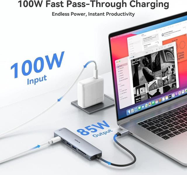 Alt view image 4 of 7 - USB C Hub HDMI Adapter 7 in 1 Dongle with SD/TF Card Reader USB C Data Port 100W PD and 2 USB 3.0 - Compatible with MacBook Pro/Air XPS ThinkPad