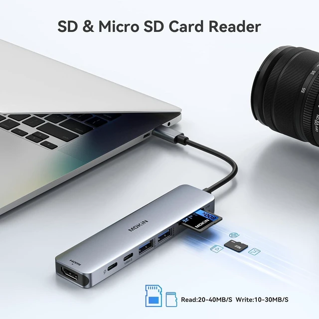 Alt view image 6 of 7 - USB C Hub HDMI Adapter 7 in 1 Dongle with SD/TF Card Reader USB C Data Port 100W PD and 2 USB 3.0 - Compatible with MacBook Pro/Air XPS ThinkPad