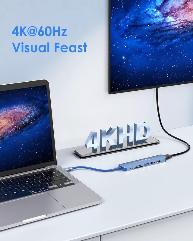 Alt view image 2 of 7 - LENTION 7-in-1 USB C Hub, 4K@60Hz HDMI, 100W PD, Card Reader, USB 3.0 & 2.0