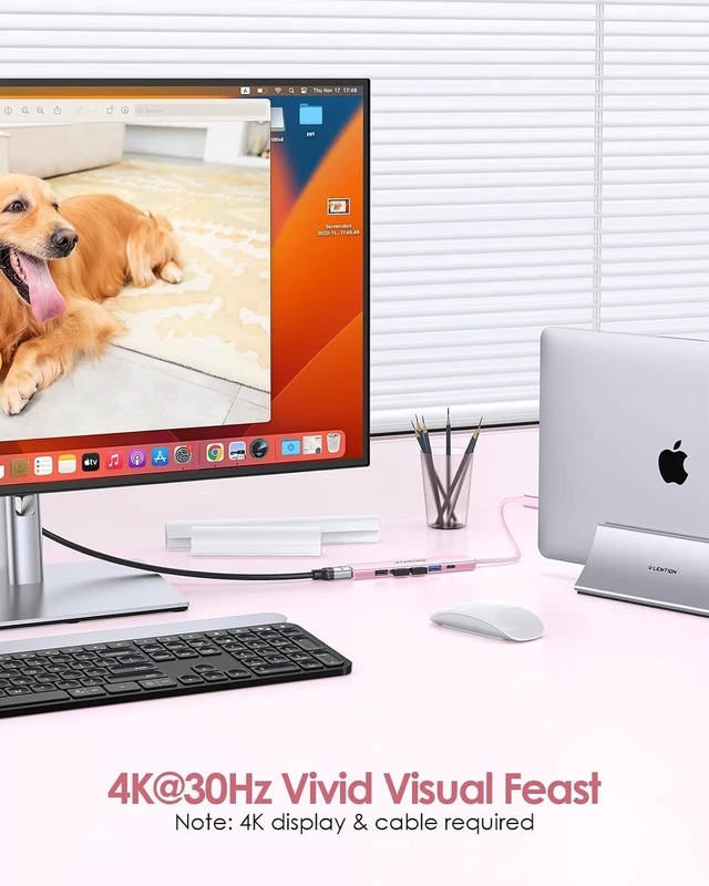 Alt view image 4 of 7 - LENTION 6-in-1 USB C Hub, 4K@30Hz HDMI, 100W PD, 1 USB 3.0, 3 USB 2.0