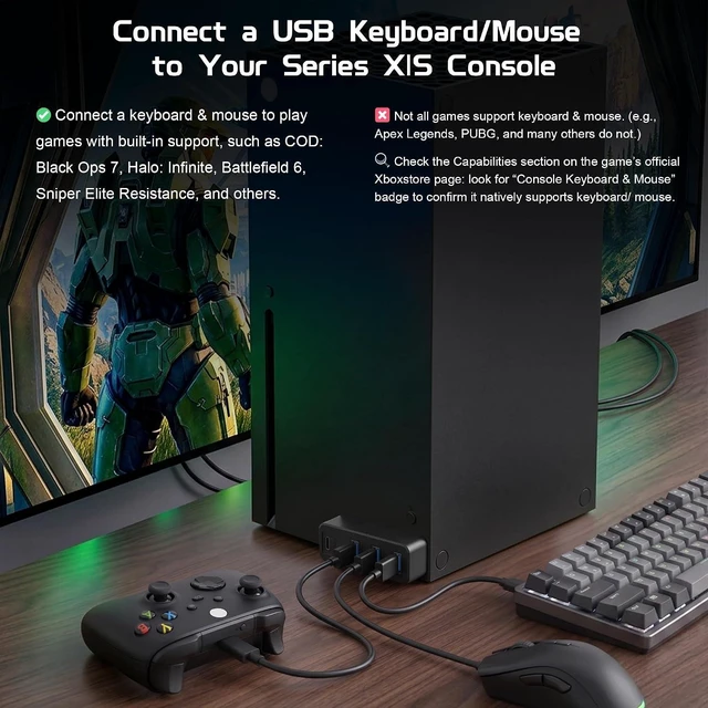 Alt view image 4 of 7 - 4 Ports USB Hub 3.0 for Series X & S USB Splitter Expansion Adapter with Type-C for External Hard Drives Controller Charger Keyboard Mouse & More - Black