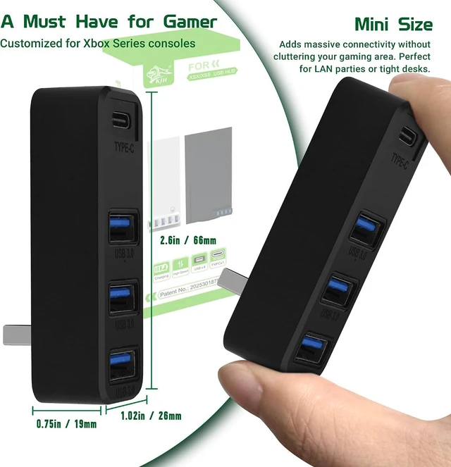 Alt view image 7 of 7 - 4 Ports USB Hub 3.0 for Series X & S USB Splitter Expansion Adapter with Type-C for External Hard Drives Controller Charger Keyboard Mouse & More - Black
