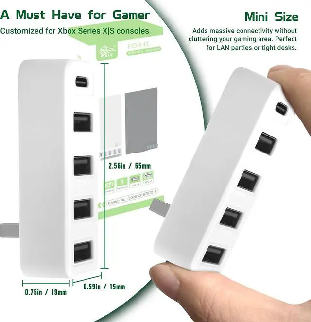 Alt view image 7 of 7 - Joso 5 Ports USB Hub 2.0 for Xbox Series X & S, USB Splitter Expansion Adapter with Type-C for Controller Charger, Keyboard, Mouse & More - White