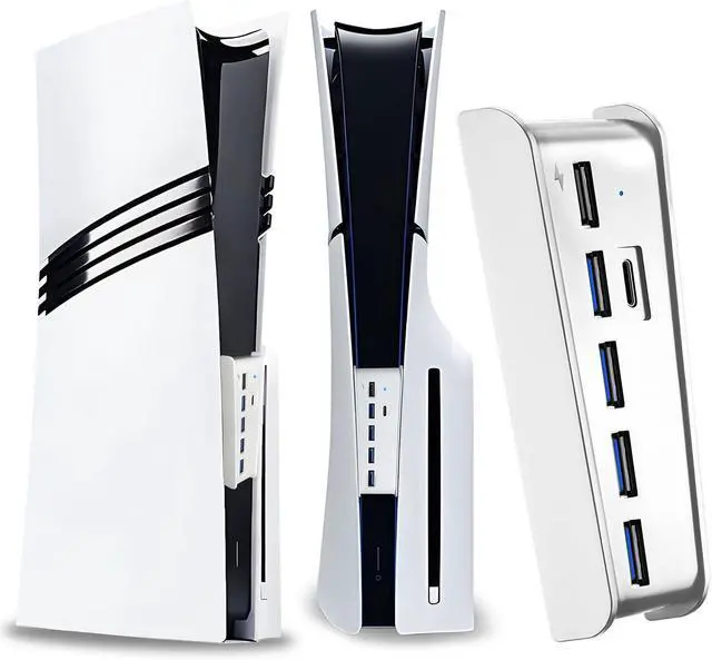 Main image of 6 Port USB Hub for PS5 Pro & PS5 Slim Console Disc/Digital, High-Speed Extra USB Ports for PS5 Slim Pro Accessories, PS5 Hub Charger Splitter Adapter with 4 USB 2.0 + 1 USB Charging Port +1 Type C 3.0