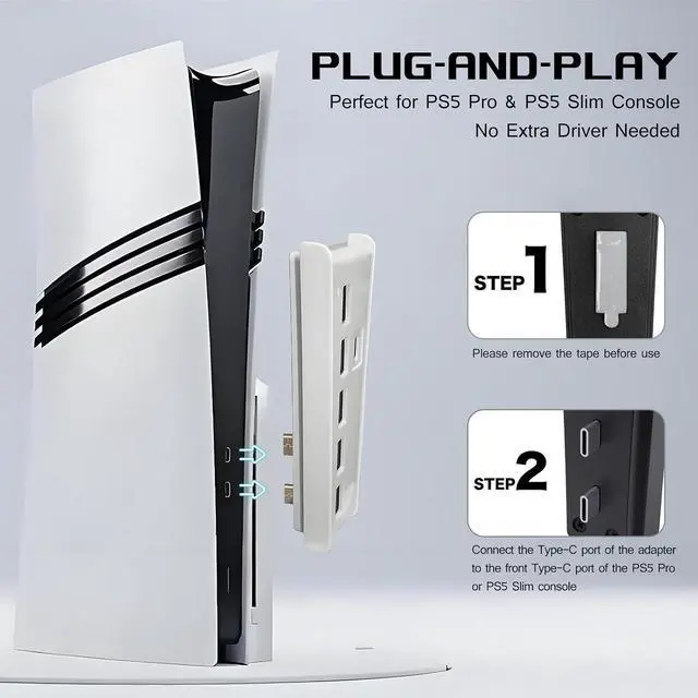 Alt view image 4 of 7 - 6 Port USB Hub for PS5 Pro & PS5 Slim Console Disc/Digital, High-Speed Extra USB Ports for PS5 Slim Pro Accessories, PS5 Hub Charger Splitter Adapter with 4 USB 2.0 + 1 USB Charging Port +1 Type C 3.0