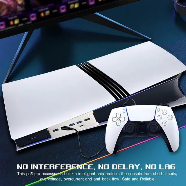 Alt view image 6 of 7 - 6 Port USB Hub for PS5 Pro & PS5 Slim Console Disc/Digital, High-Speed Extra USB Ports for PS5 Slim Pro Accessories, PS5 Hub Charger Splitter Adapter with 4 USB 2.0 + 1 USB Charging Port +1 Type C 3.0