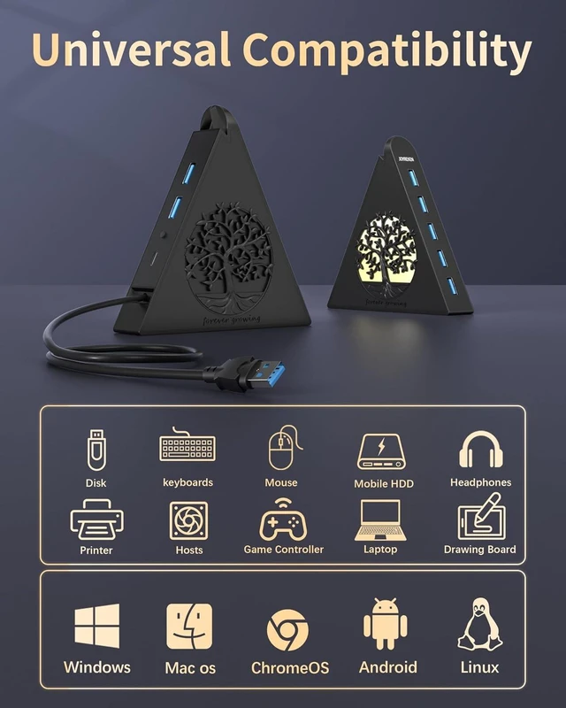 Alt view image 7 of 7 - 7-Port USB 3.0 Hub Vertical USB Hub Splitter with RGB Lighting 5Gbps High-Speed Data Transfer and 2FT Extension Cable Compatible with Laptop PC Desktop MacBook Flash Drive