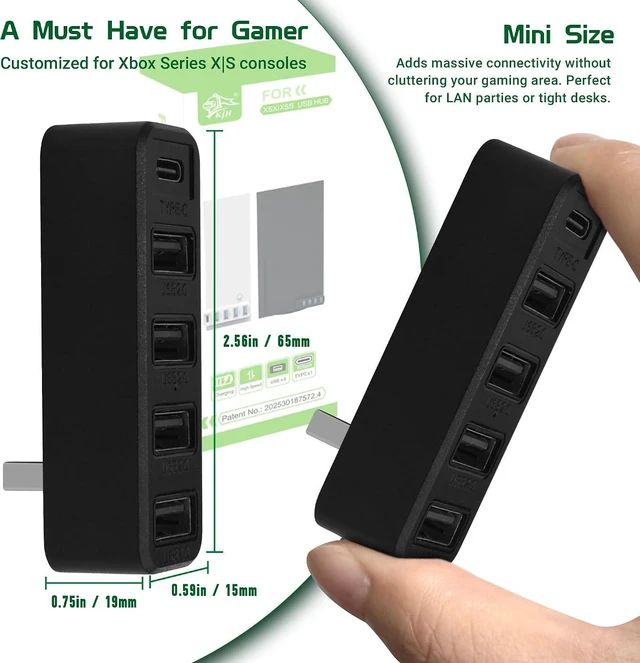 Alt view image 7 of 7 - Joso 5 Ports USB Hub 2.0 for Xbox Series X & S, USB Splitter Expansion Adapter with Type-C for Controller Charger, Keyboard, Mouse & More - Black