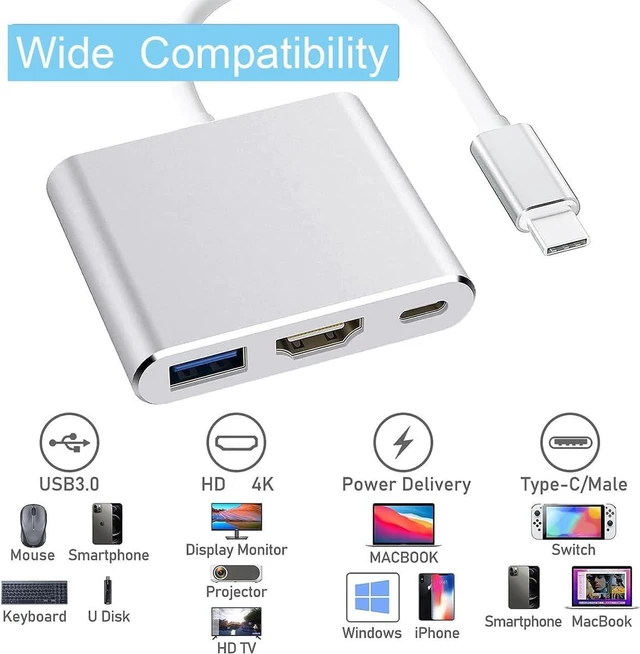 Alt view image 3 of 7 - USB C to HDTV Multiport Adapter with 60w Charging Port,HD 4K Video