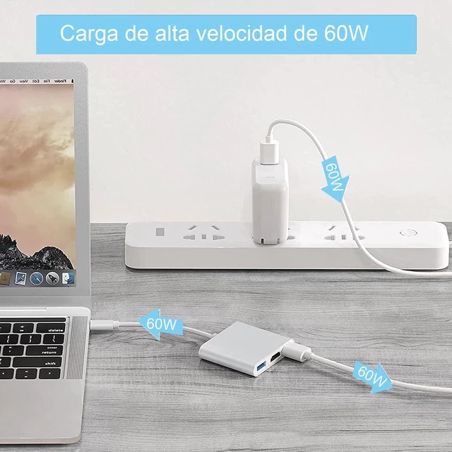 Alt view image 6 of 7 - USB C to HDTV Multiport Adapter with 60w Charging Port,HD 4K Video