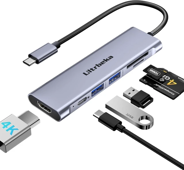 Main image of Ultrbeka USB C Hub, 7in1 USBC Hub, 4K HDMI Multiport Adapter, TF/SD Card Reader, 2×Powered USB-A 3.0 5Gbps, 100W PD, Dongle Adapter, USB-C Extender Compatible for Type C Ports Laptop,MacBook Pro/Air