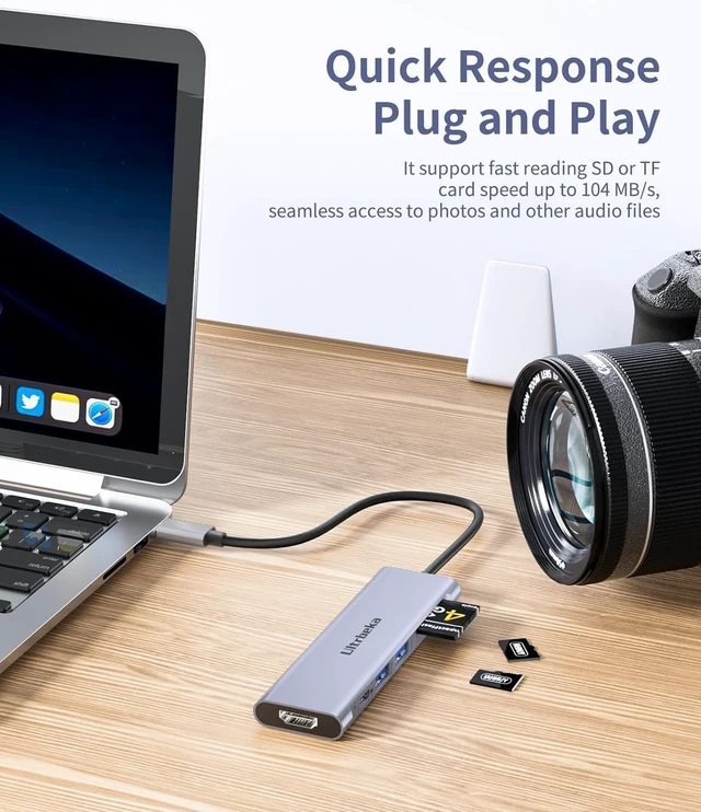 Alt view image 7 of 7 - Ultrbeka USB C Hub, 7in1 USBC Hub, 4K HDMI Multiport Adapter, TF/SD Card Reader, 2×Powered USB-A 3.0 5Gbps, 100W PD, Dongle Adapter, USB-C Extender Compatible for Type C Ports Laptop,MacBook Pro/Air