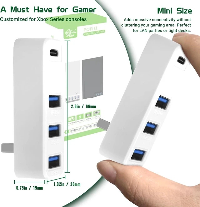 Alt view image 7 of 7 - Joso 4 Ports USB Hub 3.0 for Xbox Series X & S, USB Splitter Expansion Adapter with Type-C for External Hard Drives, Controller Charger, Keyboard, Mouse & More - White