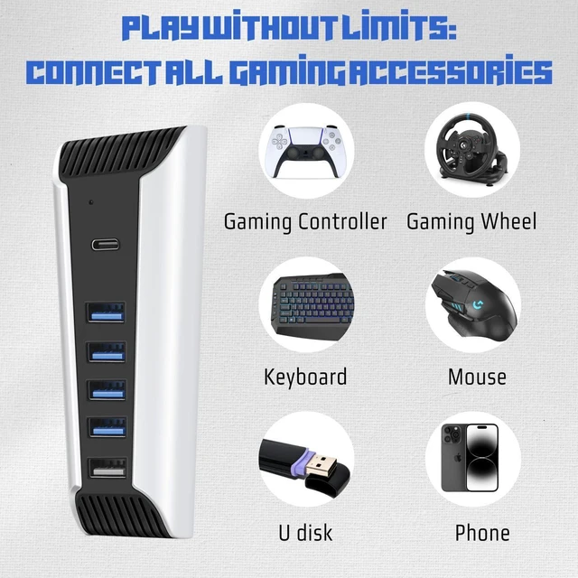 Alt view image 2 of 7 - TNP USB Hub for PS5 Console - High-Speed USB Port Extender Expansion Adapter with 4X USB 2.0, 1x USB 3.1 & 1x Charging Port for PlayStation UHD & Digital Edition (Not Fit for PS5 Slim)