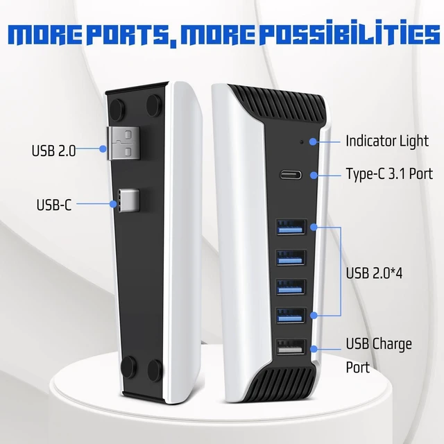 Alt view image 4 of 7 - TNP USB Hub for PS5 Console - High-Speed USB Port Extender Expansion Adapter with 4X USB 2.0, 1x USB 3.1 & 1x Charging Port for PlayStation UHD & Digital Edition (Not Fit for PS5 Slim)
