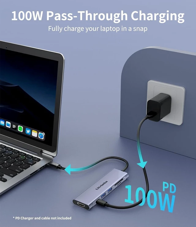 Alt view image 3 of 7 - Ultrbeka USB C Hub, 7in1 USBC Hub, 4K HDMI Multiport Adapter, TF/SD Card Reader, 2×Powered USB-A 3.0 5Gbps, 100W PD, Dongle Adapter, USB-C Extender Compatible for Type C Ports Laptop,MacBook Pro/Air