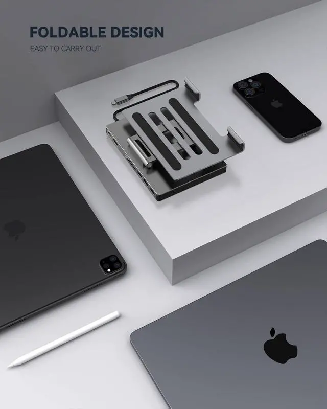Alt view image 7 of 7 - iPad Pro USB C Hub, Adapter for iPad Pro M4 M2 M1 13 12.9 11 Inch iPad Air Docking Station Foldable with 4K 60Hz HDMI, PD Charging, SD/TF Card Reader, 3 USB 3.0, 3.5 mm Audio, iPad Dock Stand