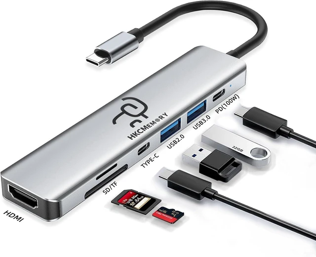 Main image of USB C Hub 7-in-1, 4K HDMI, 100W PD Charging, USB 3.0/2.0 Ports, SD/TF Reader, USB-C Data, for MacBook Pro/Air, iPad Pro, iPhone 16 Pro/Pro Max, Dell XPS, Steam Deck