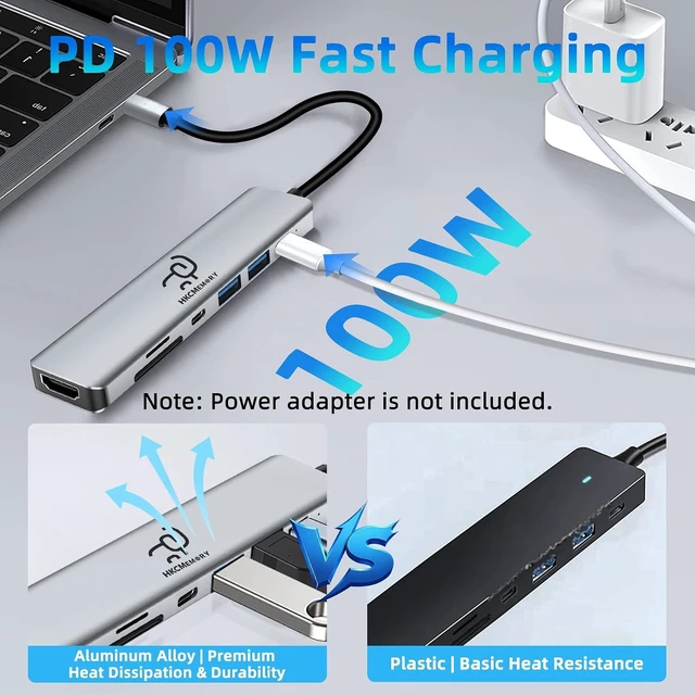 Alt view image 2 of 7 - USB C Hub 7-in-1, 4K HDMI, 100W PD Charging, USB 3.0/2.0 Ports, SD/TF Reader, USB-C Data, for MacBook Pro/Air, iPad Pro, iPhone 16 Pro/Pro Max, Dell XPS, Steam Deck