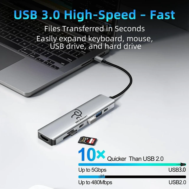 Alt view image 3 of 7 - USB C Hub 7-in-1, 4K HDMI, 100W PD Charging, USB 3.0/2.0 Ports, SD/TF Reader, USB-C Data, for MacBook Pro/Air, iPad Pro, iPhone 16 Pro/Pro Max, Dell XPS, Steam Deck